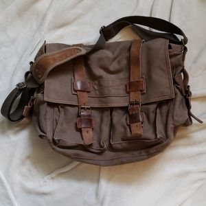 Brown Messenger Bag w/ Faux Leather Details